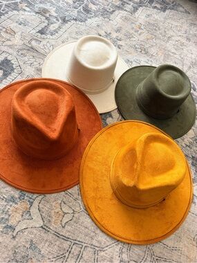 Modern Cactus Wide Brim Felt Fedora Hat - Orange, Mustard, Olive, Cream